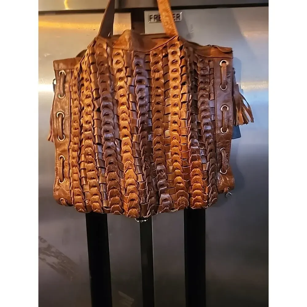 AMERI-LEATHER Large Brown Leather Tote Crossbody Shoulder Bag 15 x 16 - Picture 5 of 7